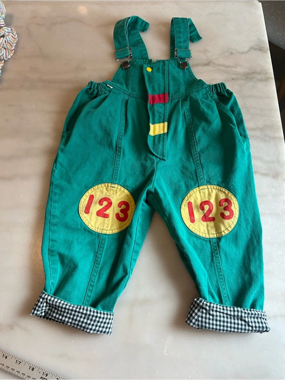 Kids Green Number Patch Overalls